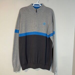 AT&T Mens 2XL Quarter Zip Sweater Grey Blue Colorblock Corporate Pullover Knit